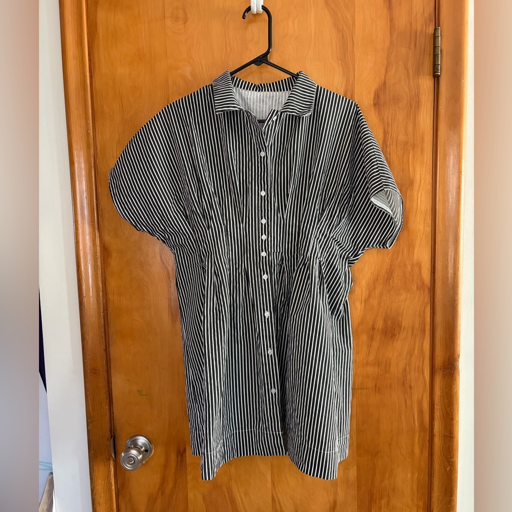 Stylish Black and White Striped button down mini dress